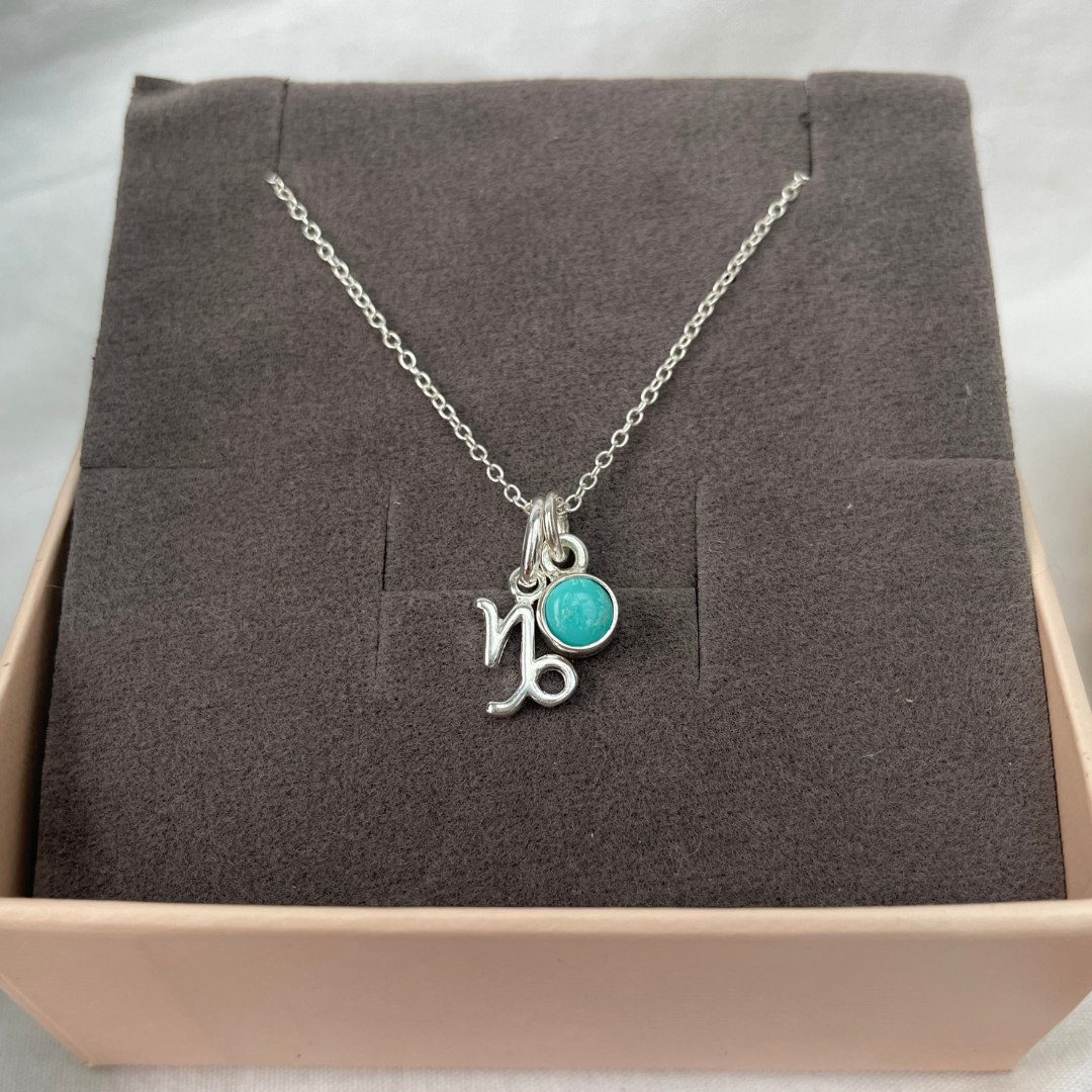 December Capricorn + Turquoise Necklace | December Birthstone Zodiac Necklace | Sterling Silver | 18 Inch