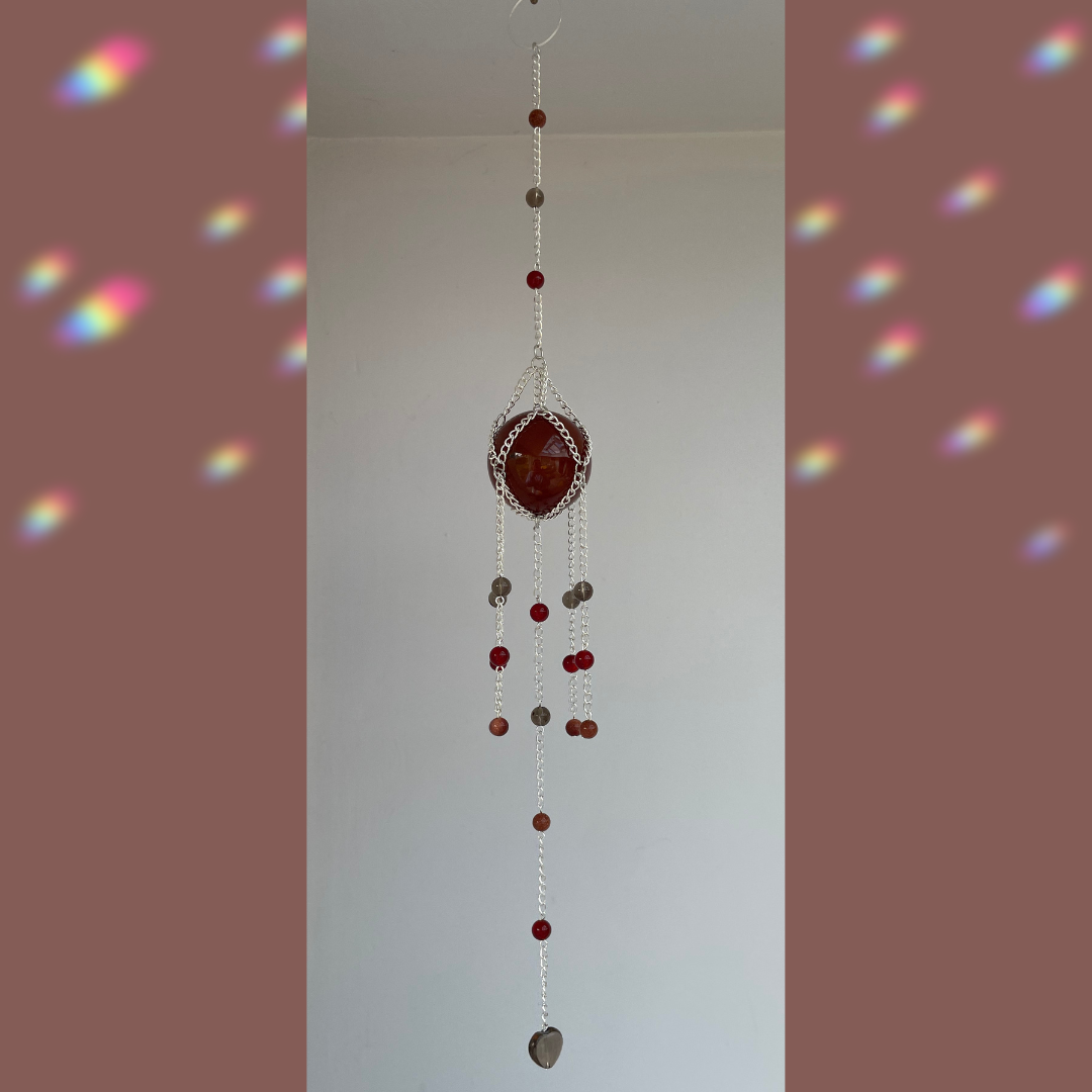 Carnelian Sphere Suncatcher | Crystal Wall Hanging