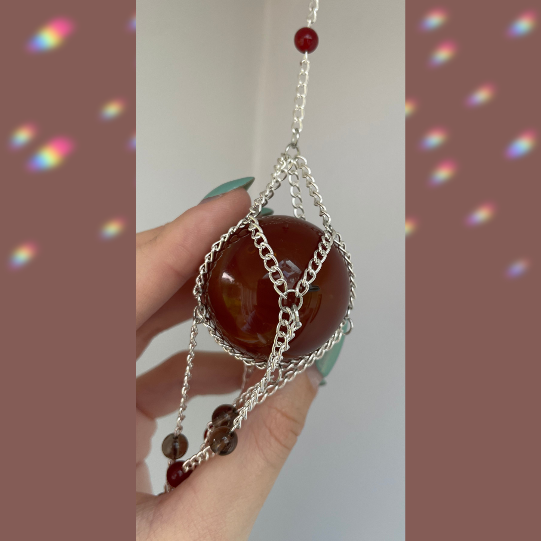 Carnelian Sphere Suncatcher | Crystal Wall Hanging