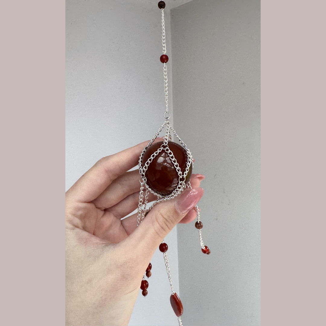 Carnelian Sphere Suncatcher | Handmade Crystal Wall Hanging