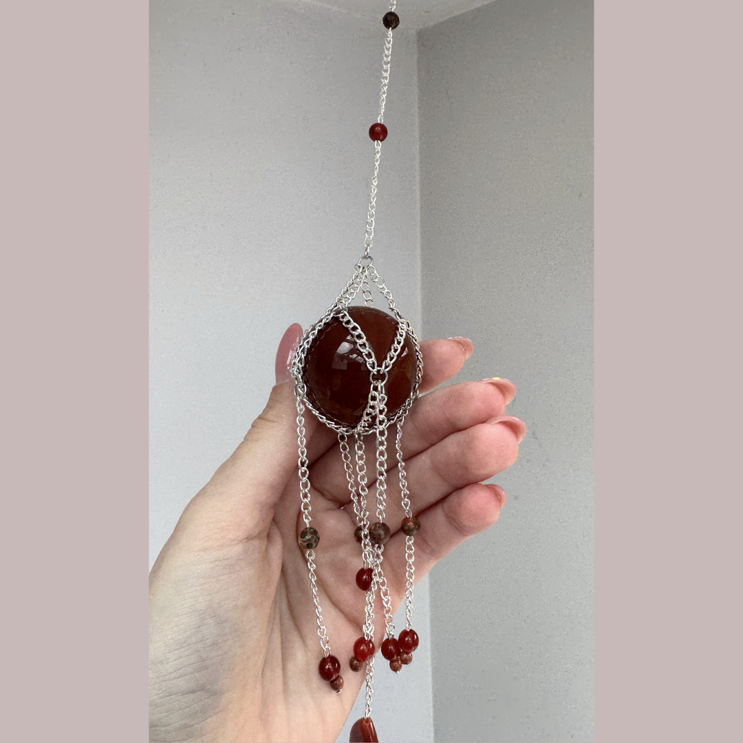 Carnelian Sphere Suncatcher | Handmade Crystal Wall Hanging
