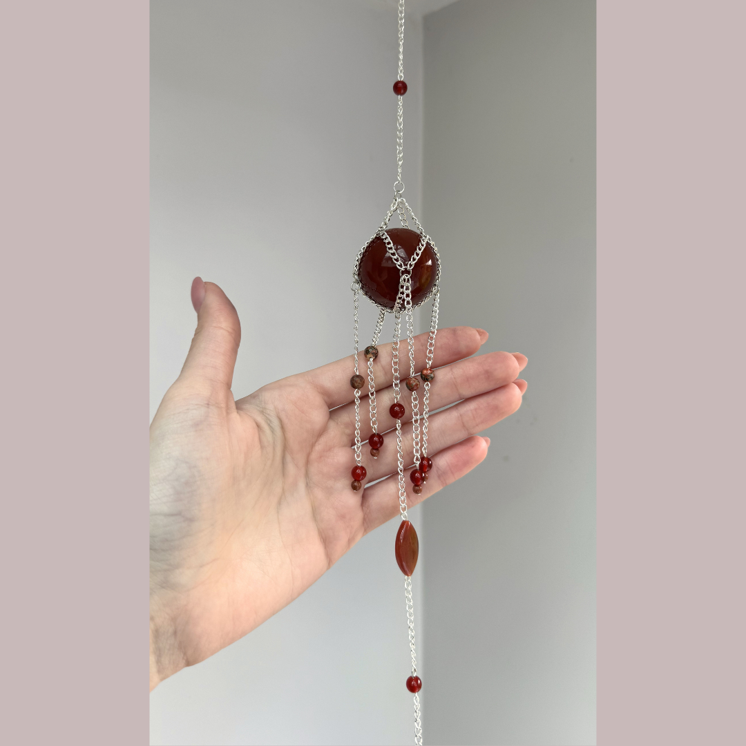 Carnelian Sphere Suncatcher | Handmade Crystal Wall Hanging