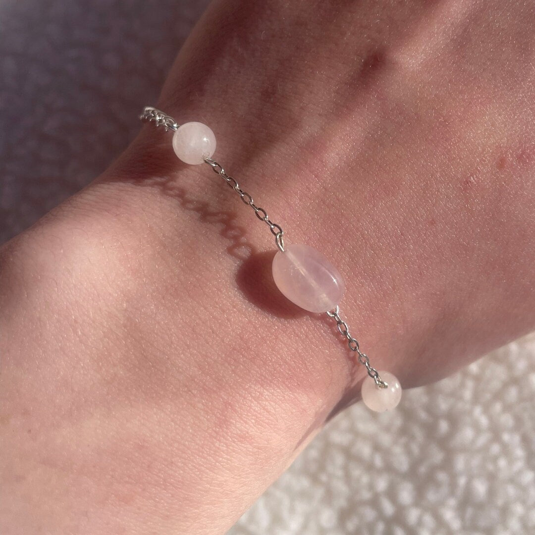 Rose Quartz Bracelet | Handmade with High Quality Rose Quartz | Sterling Silver