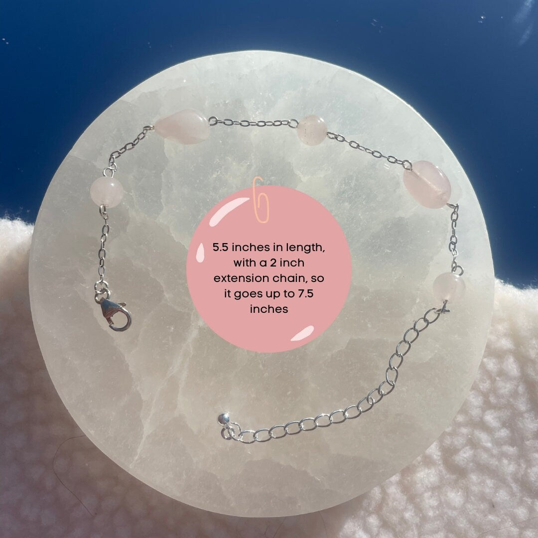 Rose Quartz Bracelet | Handmade with High Quality Rose Quartz | Sterling Silver