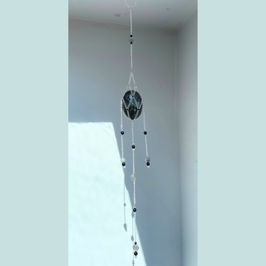 Labradorite Palmstone Suncatcher | Handmade Crystal Wall Hanging
