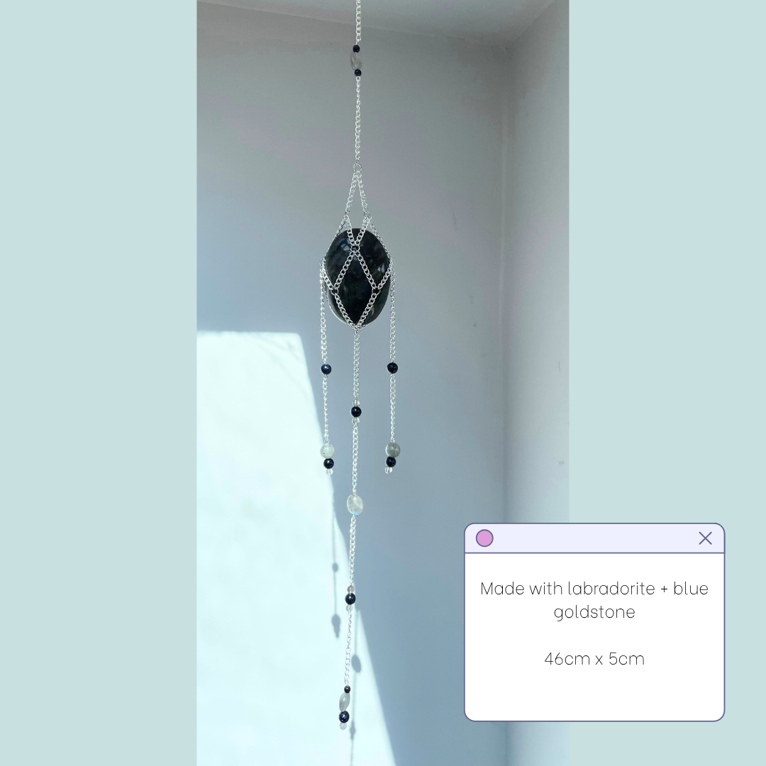 Labradorite Palmstone Suncatcher | Handmade Crystal Wall Hanging