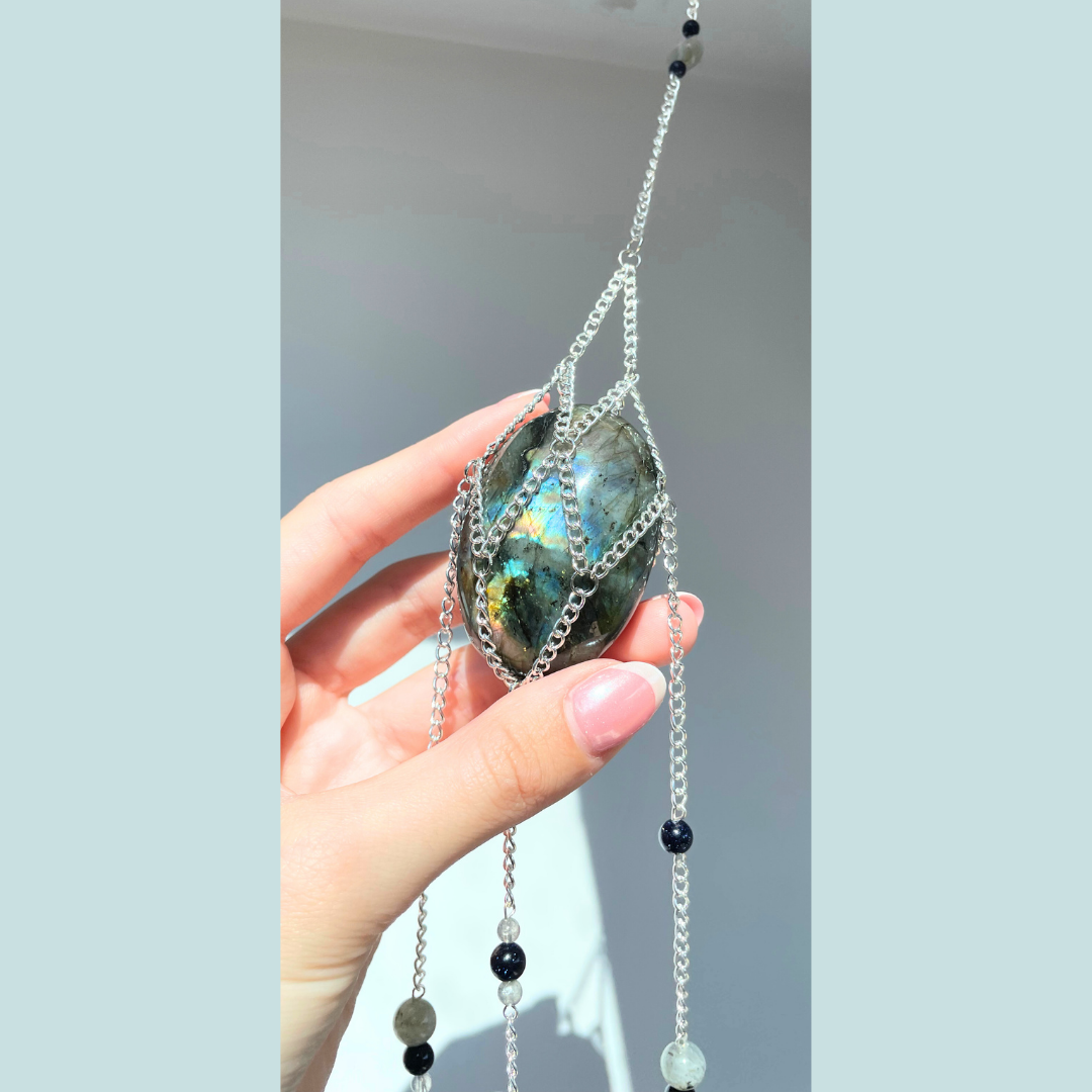 Labradorite Palmstone Suncatcher | Handmade Crystal Wall Hanging