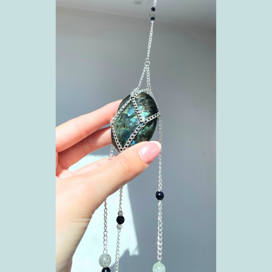 Labradorite Palmstone Suncatcher | Handmade Crystal Wall Hanging