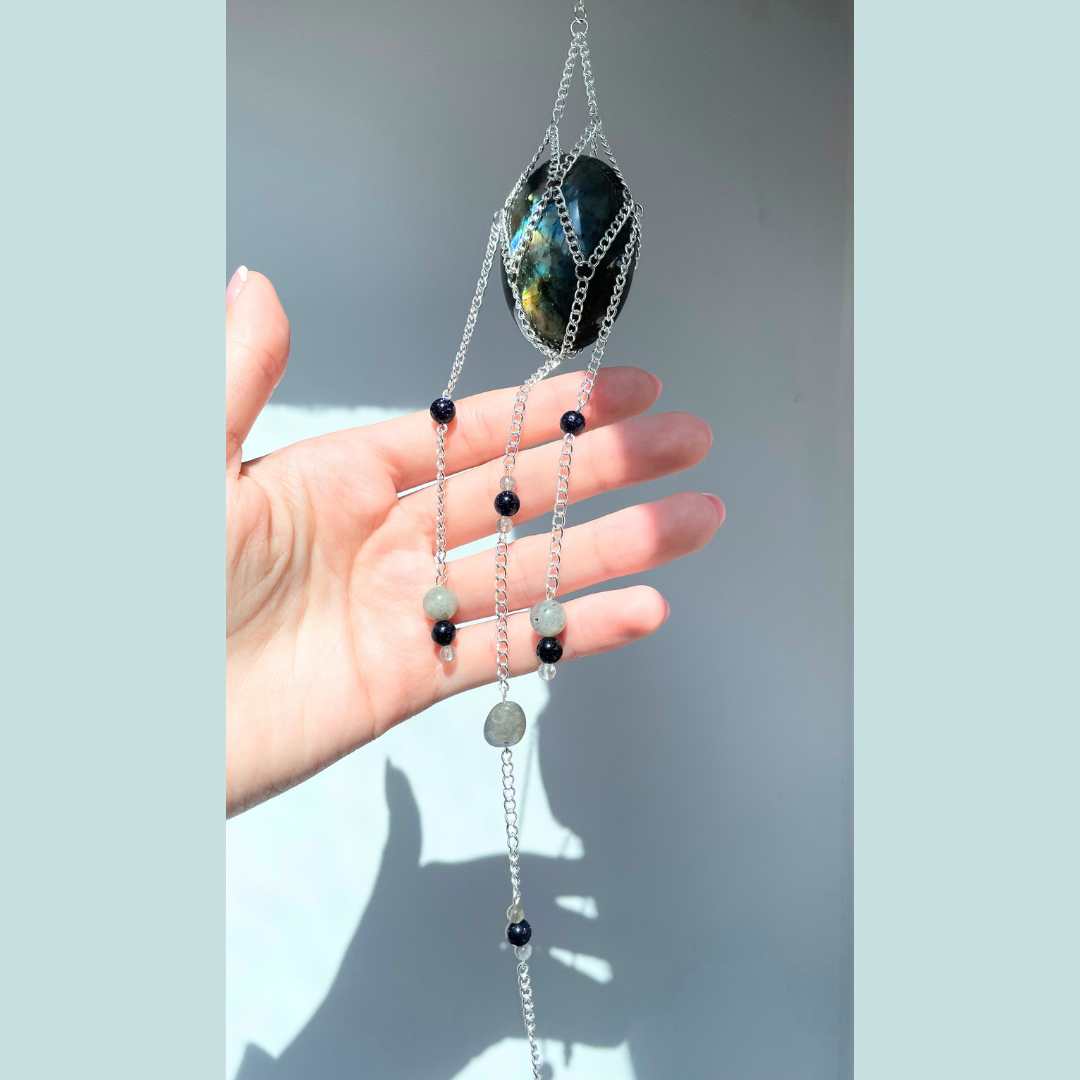 Labradorite Palmstone Suncatcher | Handmade Crystal Wall Hanging