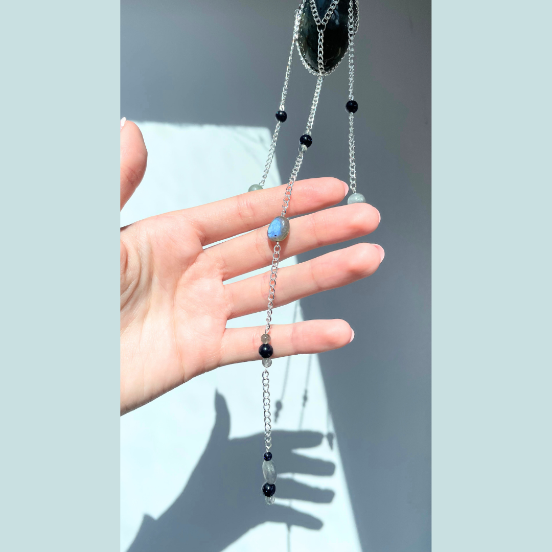 Labradorite Palmstone Suncatcher | Handmade Crystal Wall Hanging