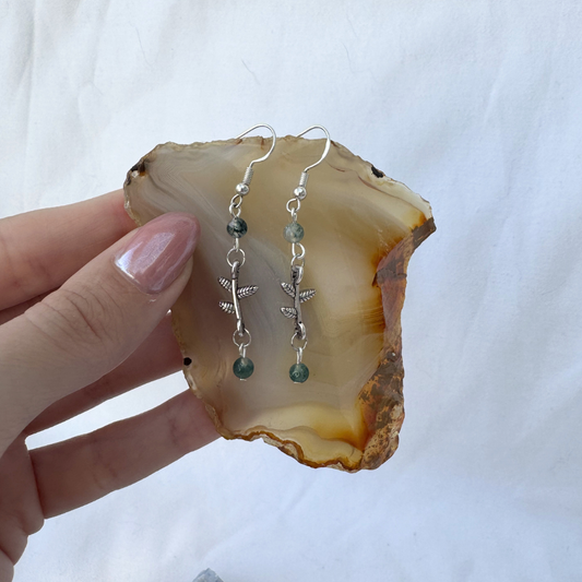 Dangly Leaf Earrings | Handmade with Moss Agate