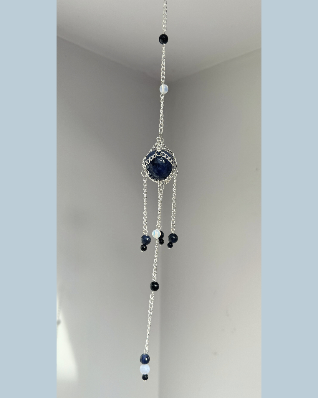 Mini Sodalite Sphere Suncatcher | Handmade Crystal Wall Hanging