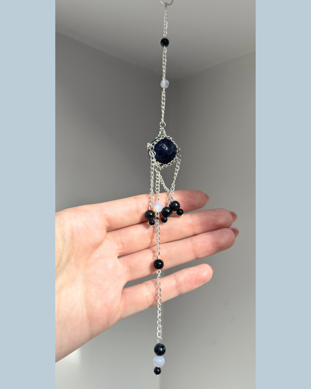 Mini Sodalite Sphere Suncatcher | Handmade Crystal Wall Hanging