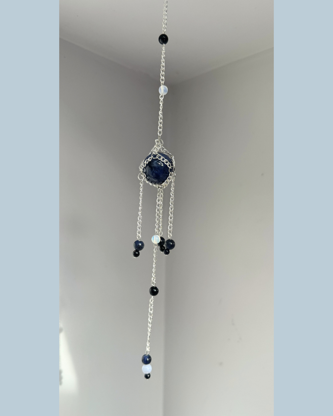 Mini Sodalite Sphere Suncatcher | Handmade Crystal Wall Hanging