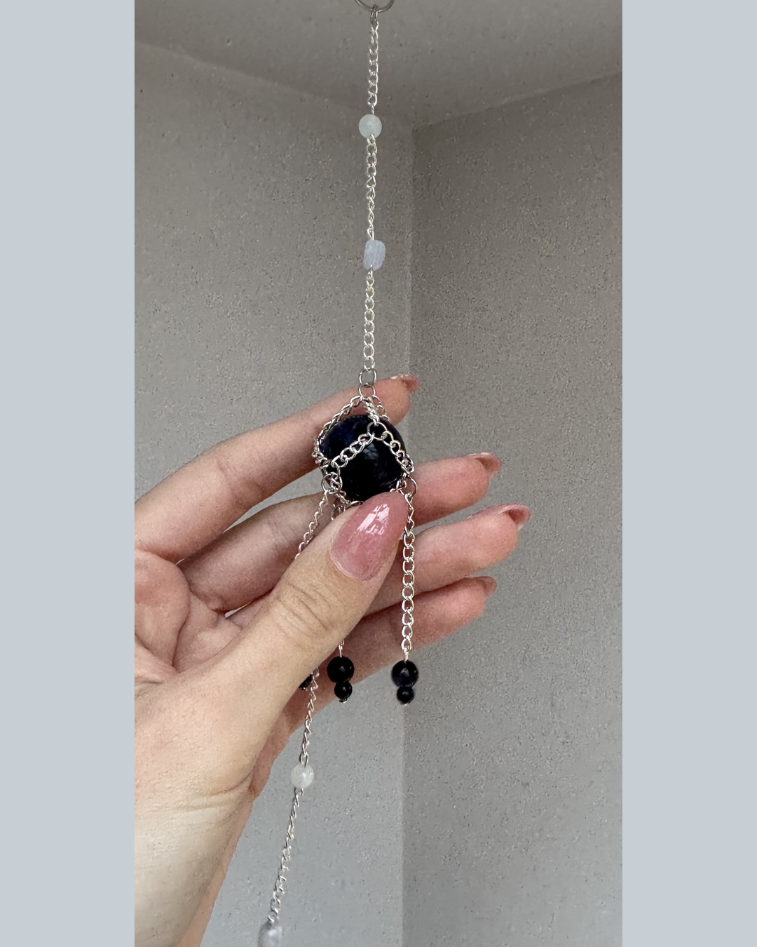 Mini Sodalite + Blue Lace Agate Sphere Suncatcher | Handmade Crystal Wall Hanging