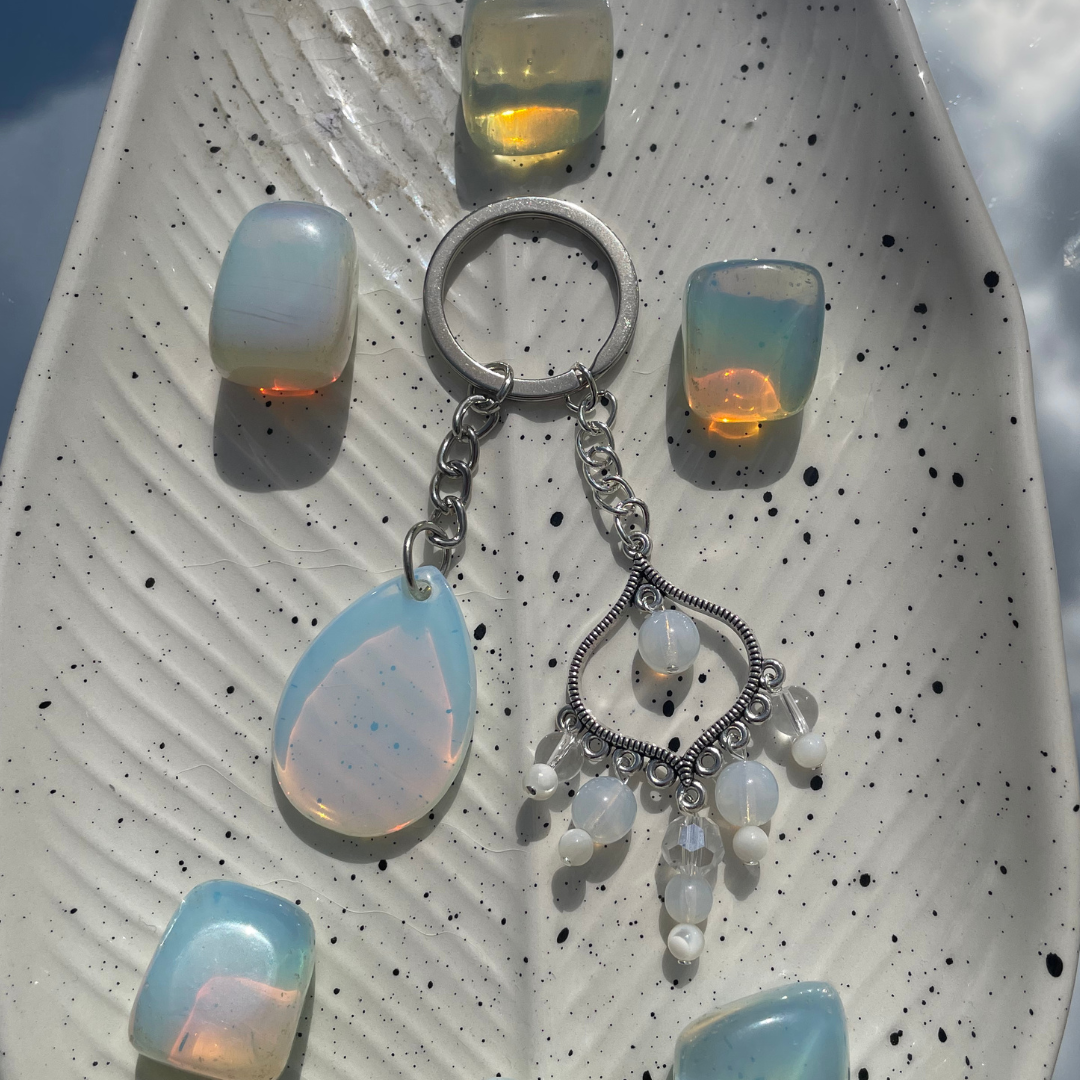 Opalite Dreamcatcher Keyring | Handmade With Mother of Pearl + Opalite