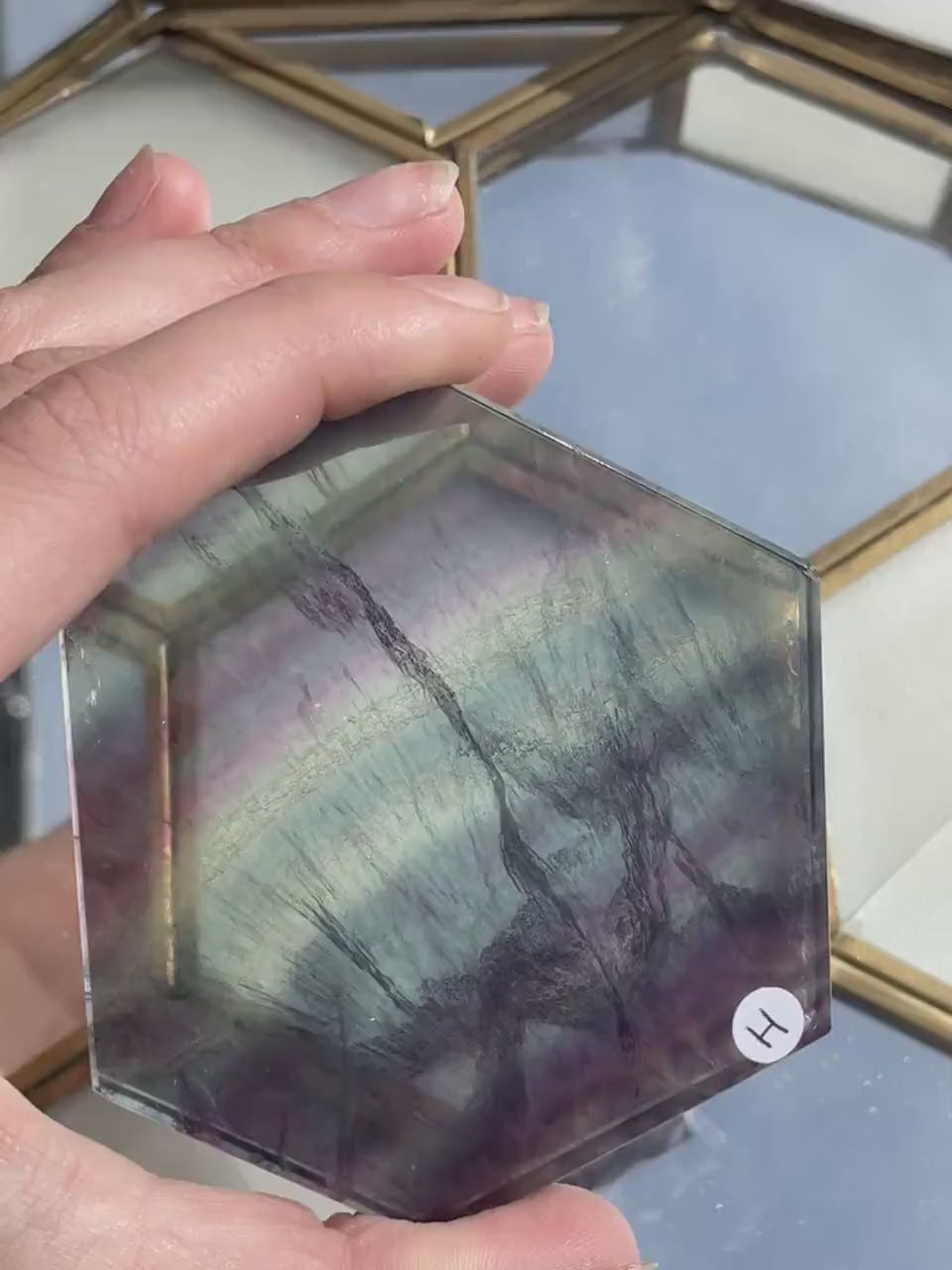 Rainbow Fluorite Slab on Metal hot Stand