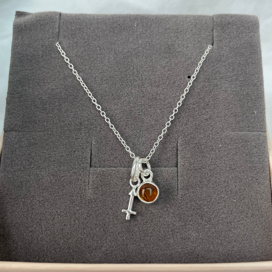 November Sagittarius + Citrine Necklace | November Birthstone Zodiac Necklace | Sterling Silver | 18 Inch