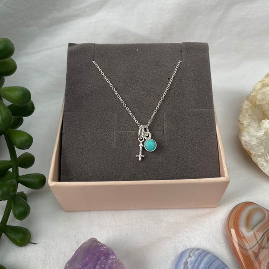 December Sagittarius + Turquoise Necklace | December Birthstone Zodiac Necklace | Sterling Silver | 18 Inch