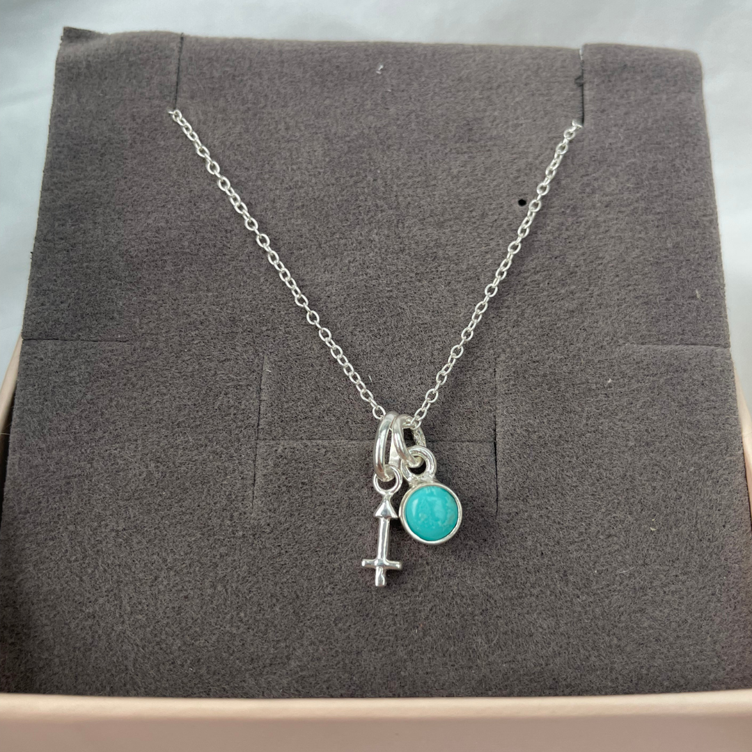 December Sagittarius + Turquoise Necklace | December Birthstone Zodiac Necklace | Sterling Silver | 18 Inch