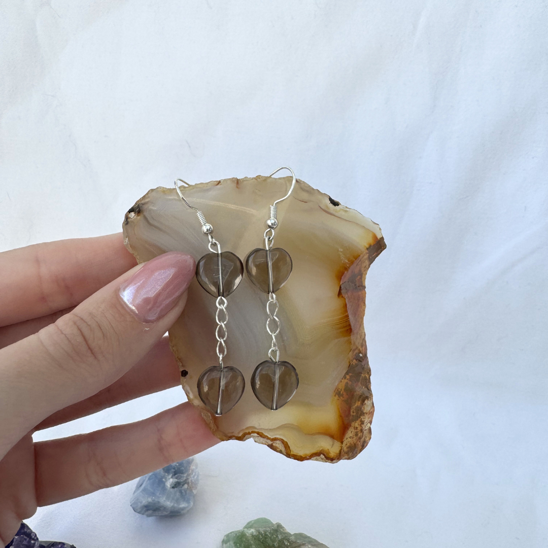 Smoky Quartz Heart Dangly Earrings | Handmade