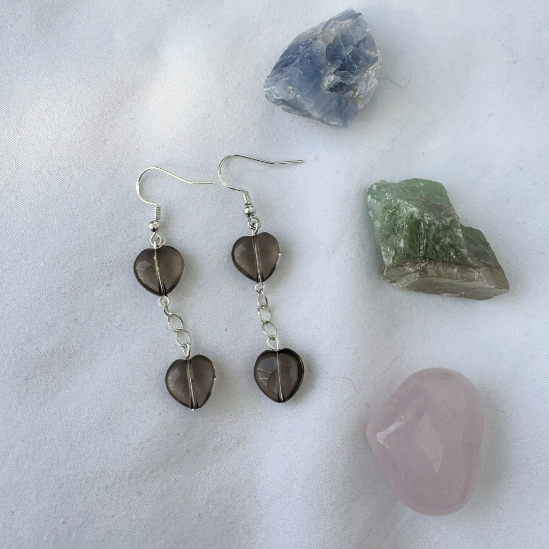 Smoky Quartz Heart Dangly Earrings | Handmade