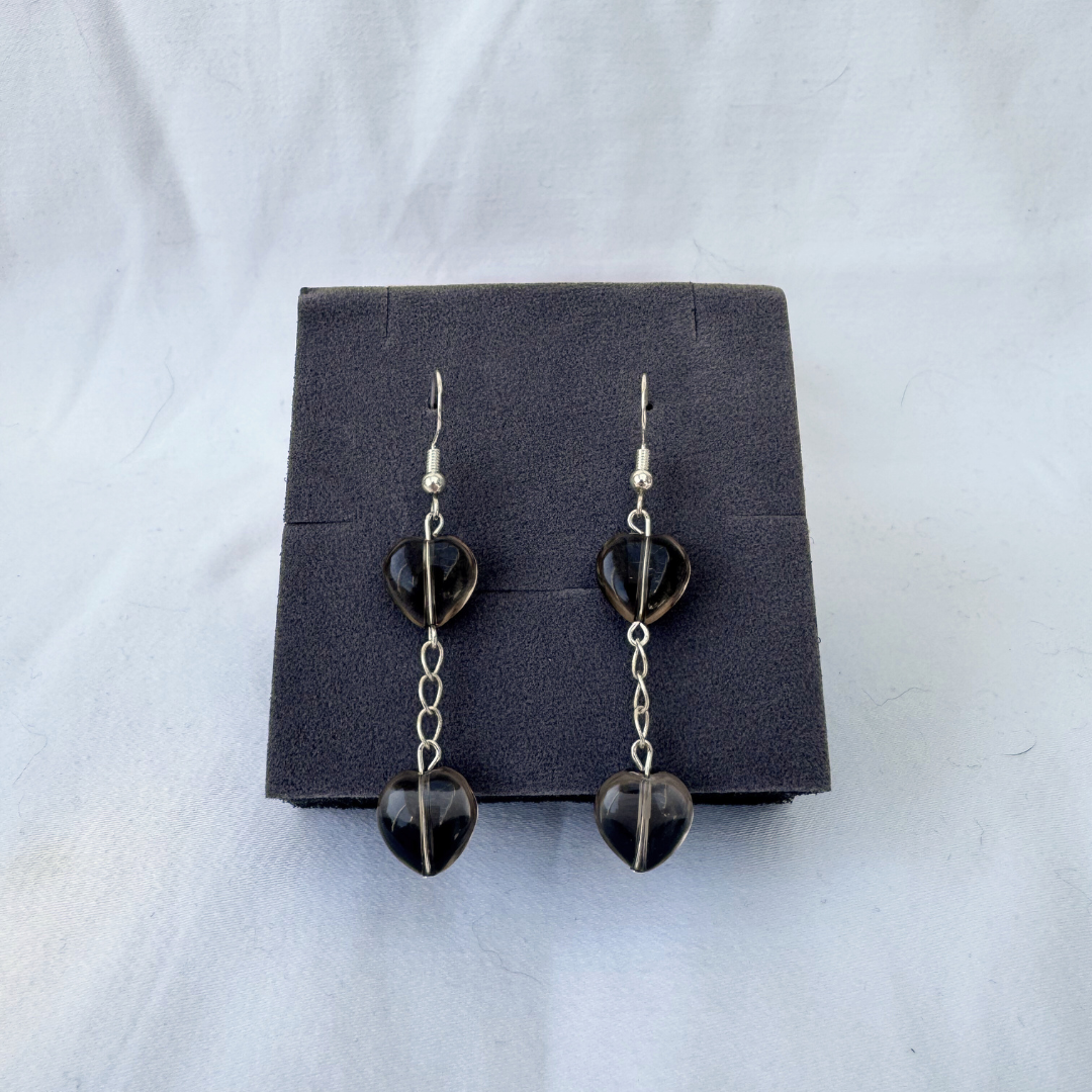 Smoky Quartz Heart Dangly Earrings | Handmade