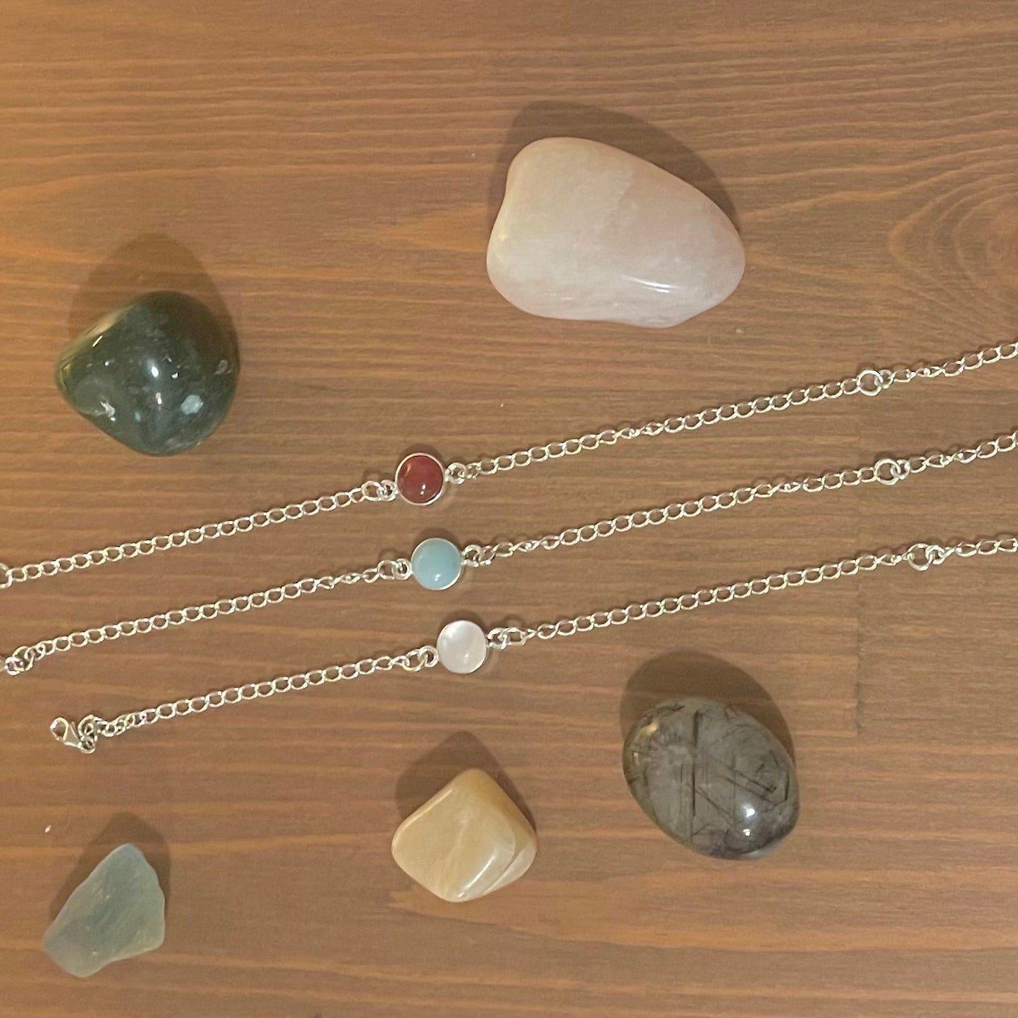 Dainty Sterling Silver Bracelets Available in 3 Gemstones - Amazonite, Carnelian and Rose Quartz - Handset Crystal Bracelets