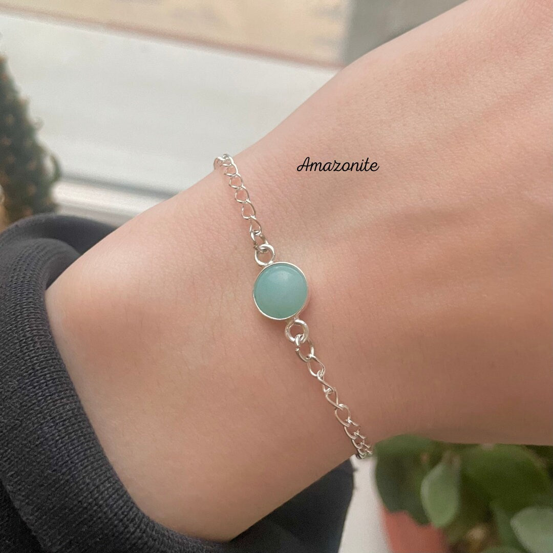 Dainty Sterling Silver Bracelets Available in 3 Gemstones - Amazonite, Carnelian and Rose Quartz - Handset Crystal Bracelets