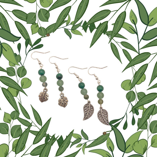 Green Leaf Earrings with Malachite, Aventurine and Moss Agate