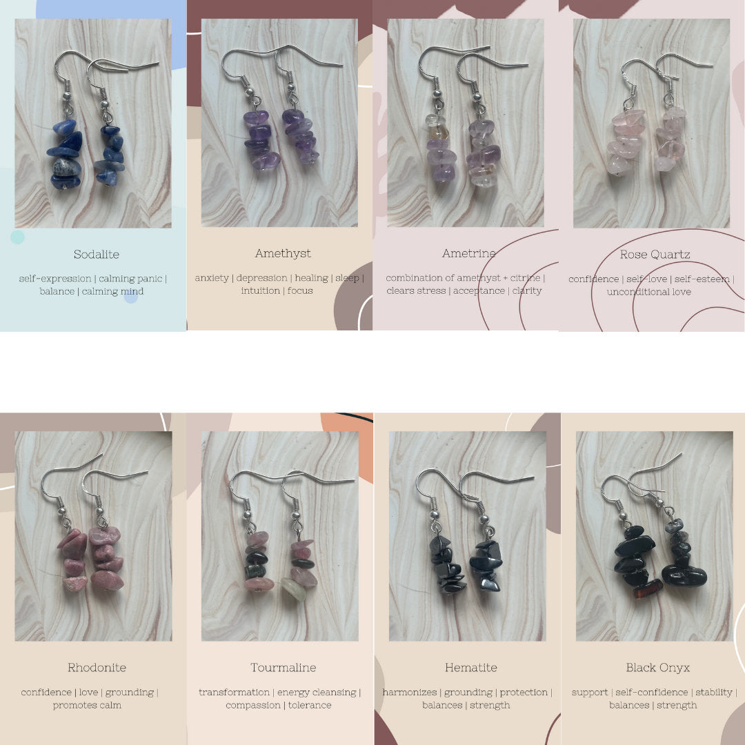 Handmade Crystal Chip Earrings | 49 Types | Gold + Silver | Aquamarine + Amethyst + Peridot + Ametrine + Malachite + More - Handmade