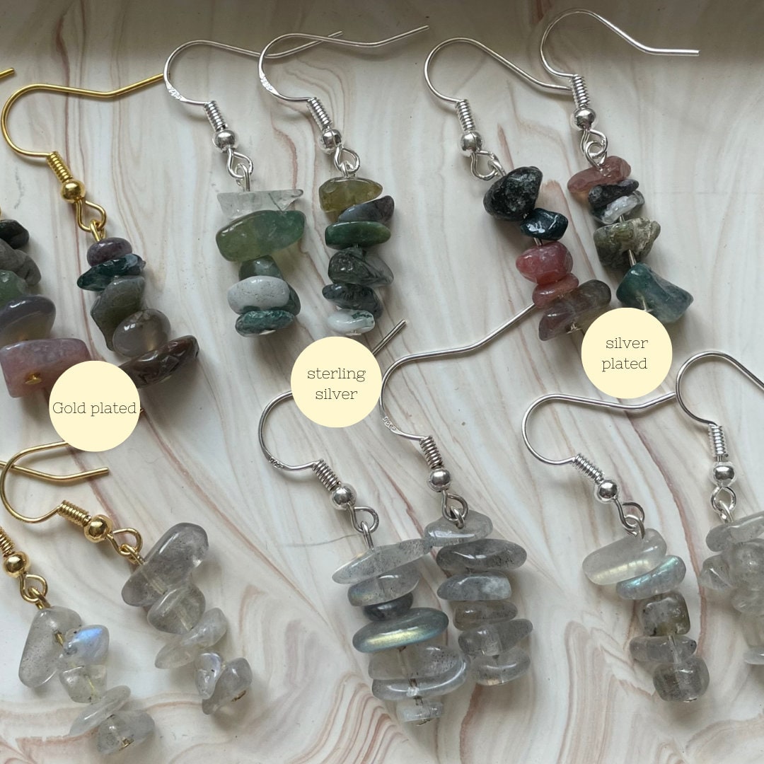 Handmade Crystal Chip Earrings | 49 Types | Gold + Silver | Aquamarine + Amethyst + Peridot + Ametrine + Malachite + More - Handmade