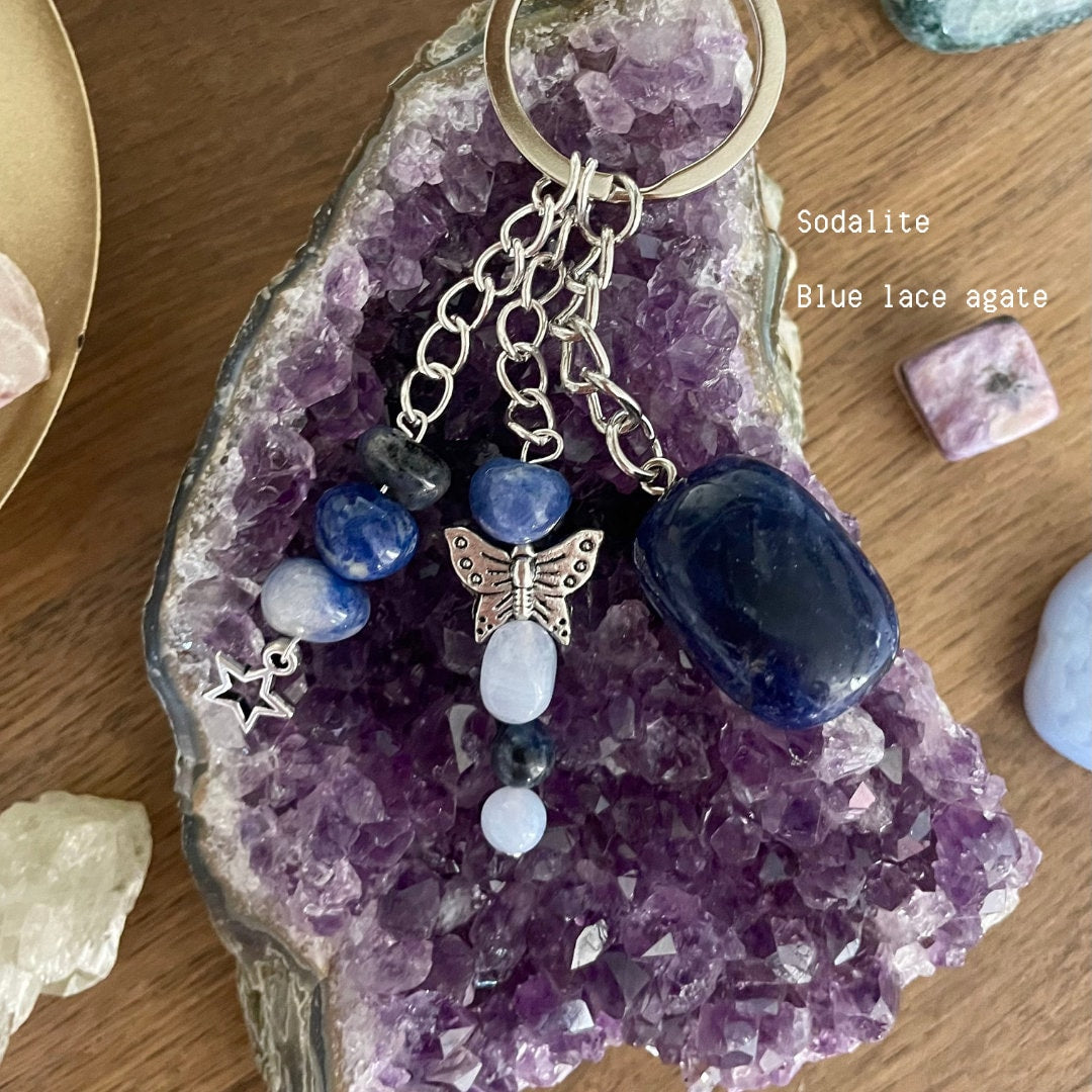 Sodalite Keyrings - Handmade with Sodalite + Blue Lace Agate