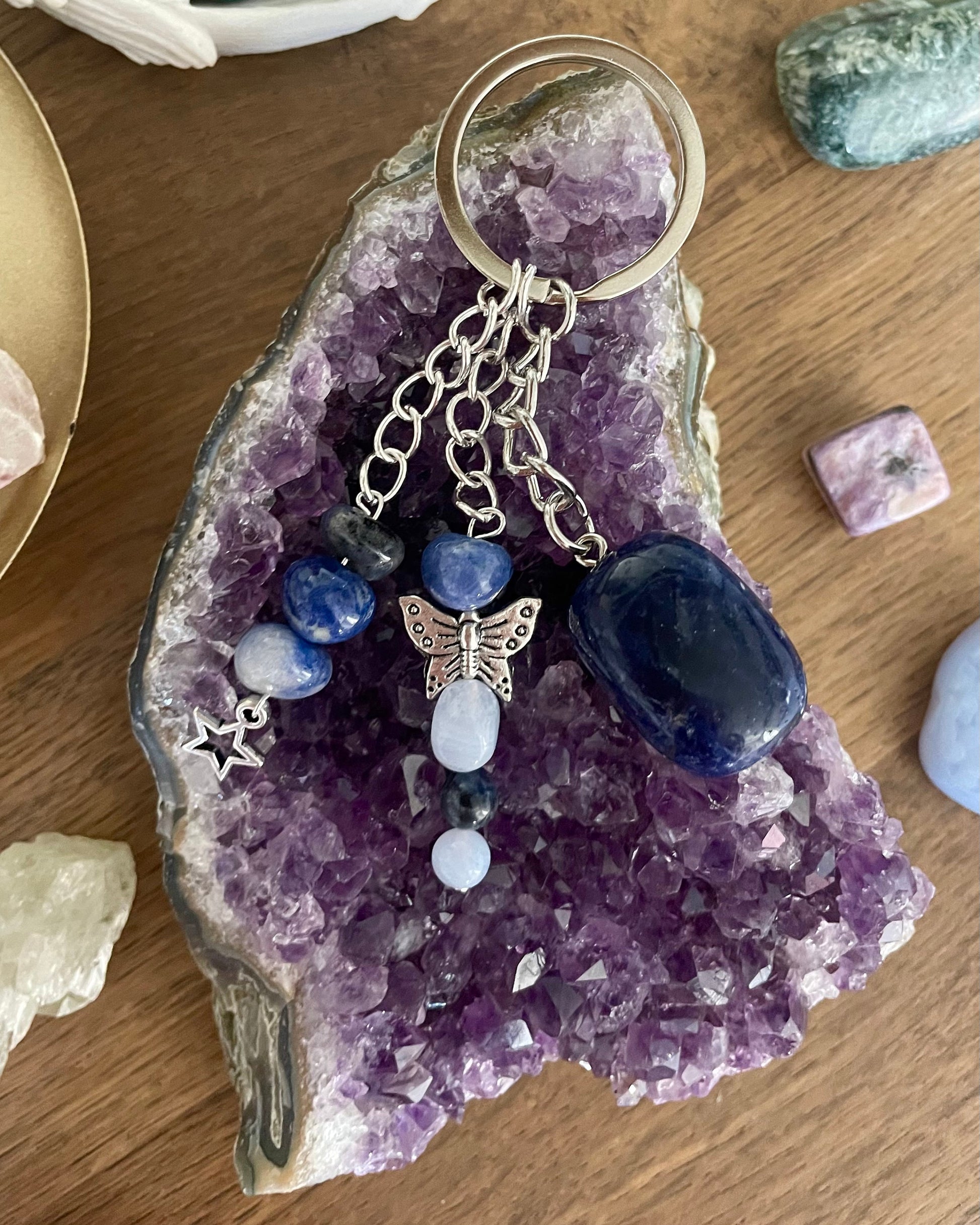 Sodalite Keyrings - Handmade with Sodalite + Blue Lace Agate