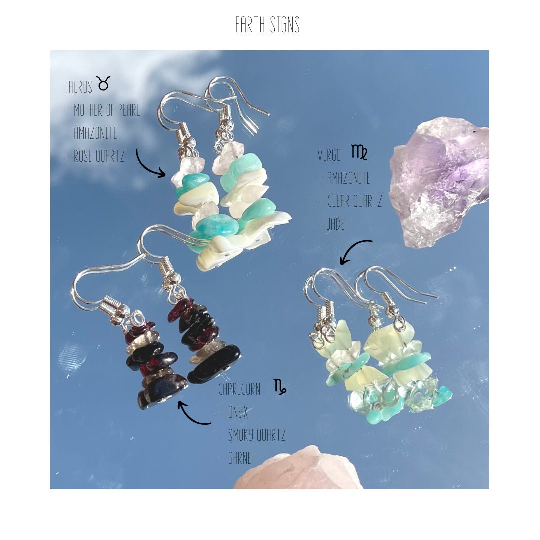 Zodiac Sign Crystal Chip Earrings | Best Crystals For Each Sign | Available in Sterling Silver + Plated
