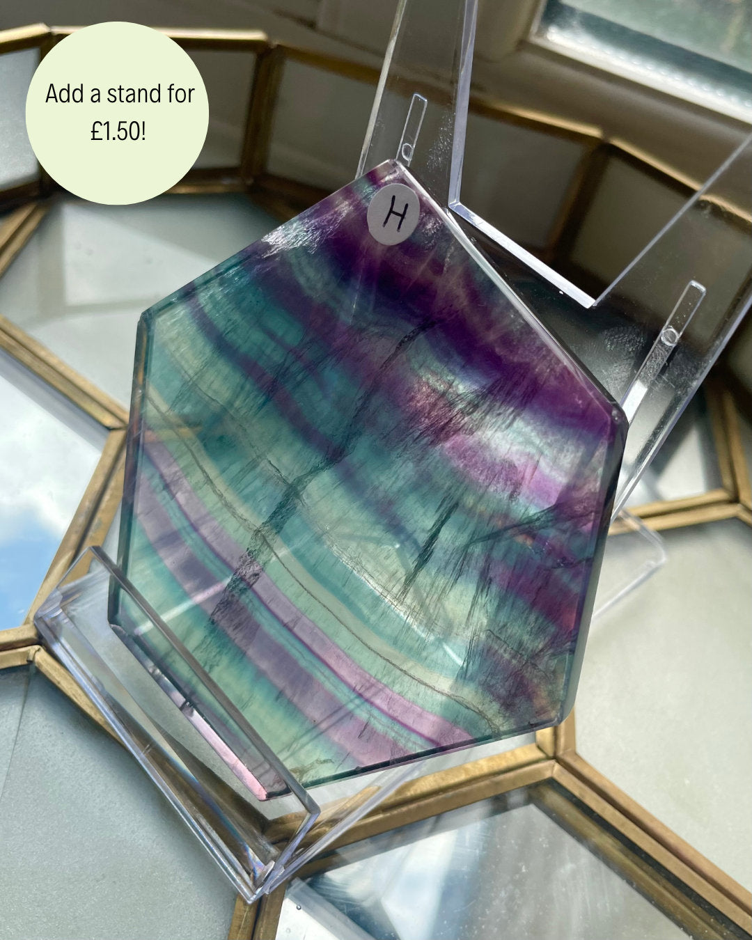 Fluorite Slab H - High Quality Rainbow Fluorite - Add a Stand