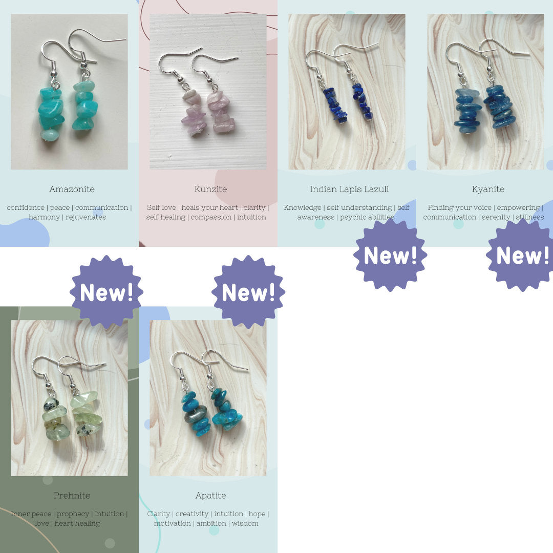 Handmade Crystal Chip Earrings | 49 Types | Gold + Silver | Aquamarine + Amethyst + Peridot + Ametrine + Malachite + More - Handmade