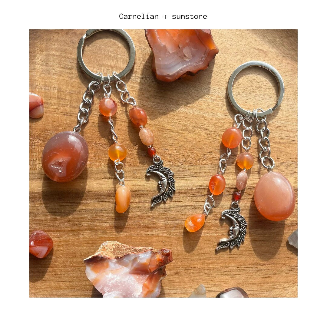 Carnelian Keyrings | Handmade with Carnelian + Sunstone