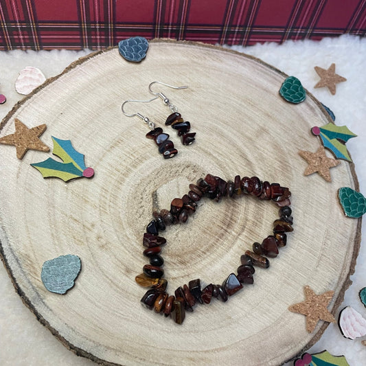 Red Tigers Eye Earrings + Bracelet Matching Set | Perfect for Gifting | Secret Santa Ideas