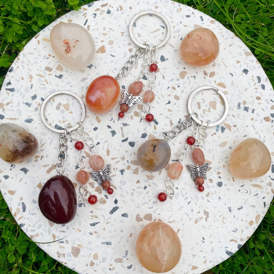 Carnelian Keyrings | Handmade with Sunstone + Goldstone + Carnelian