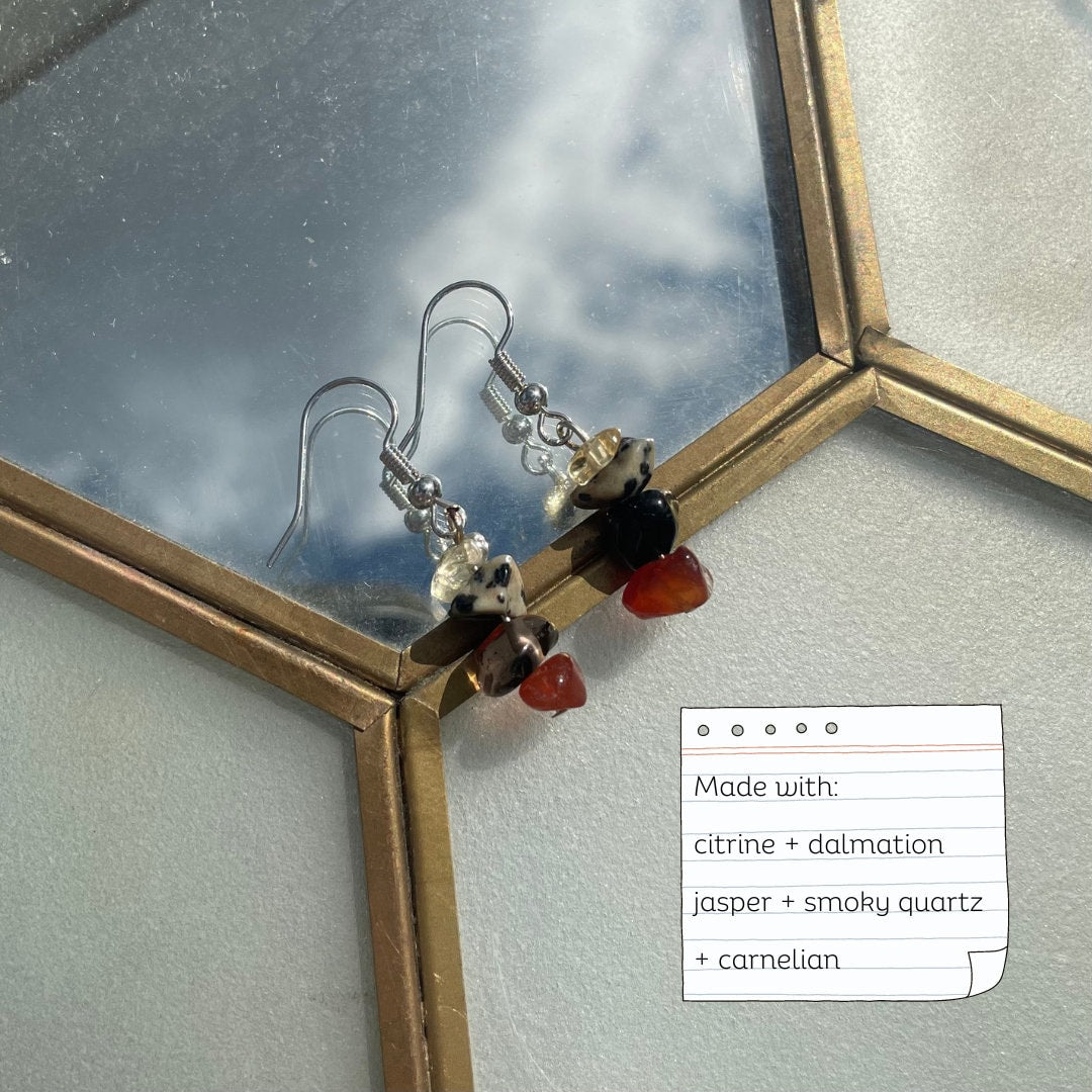 Anti-sad Crystal Chip Earrings - Made with Crystals to Help Bring Joy + Happiness - Citrine, Dalmatian Jasper, Smokey Quartz and, Carnelian