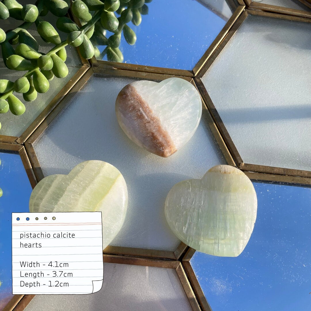 Pistachio Calcite Crystal Hearts