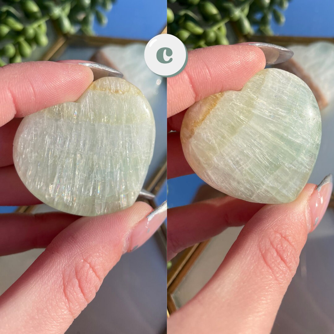 Pistachio Calcite Crystal Hearts