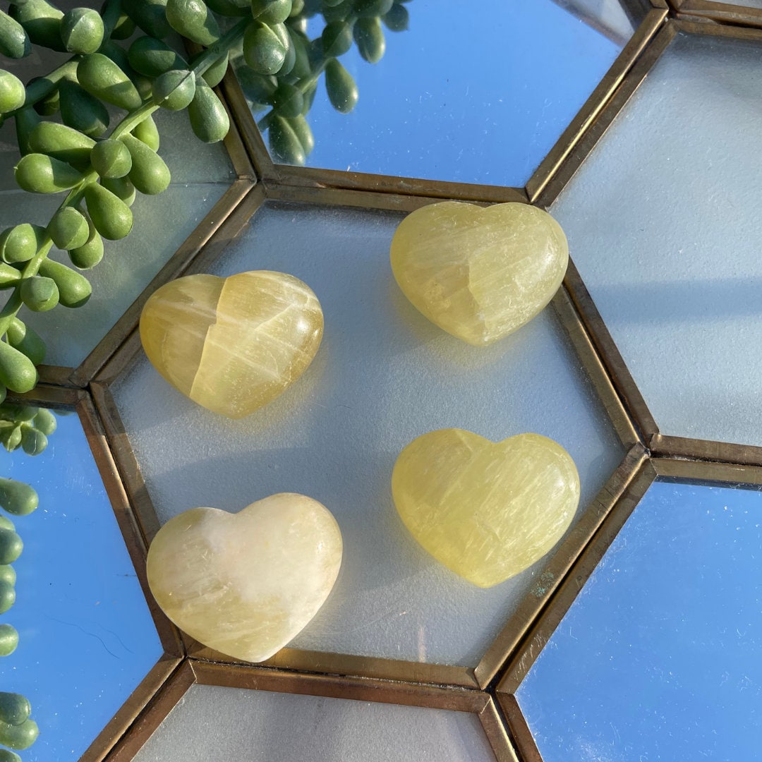 Lemon Calcite Crystal Hearts