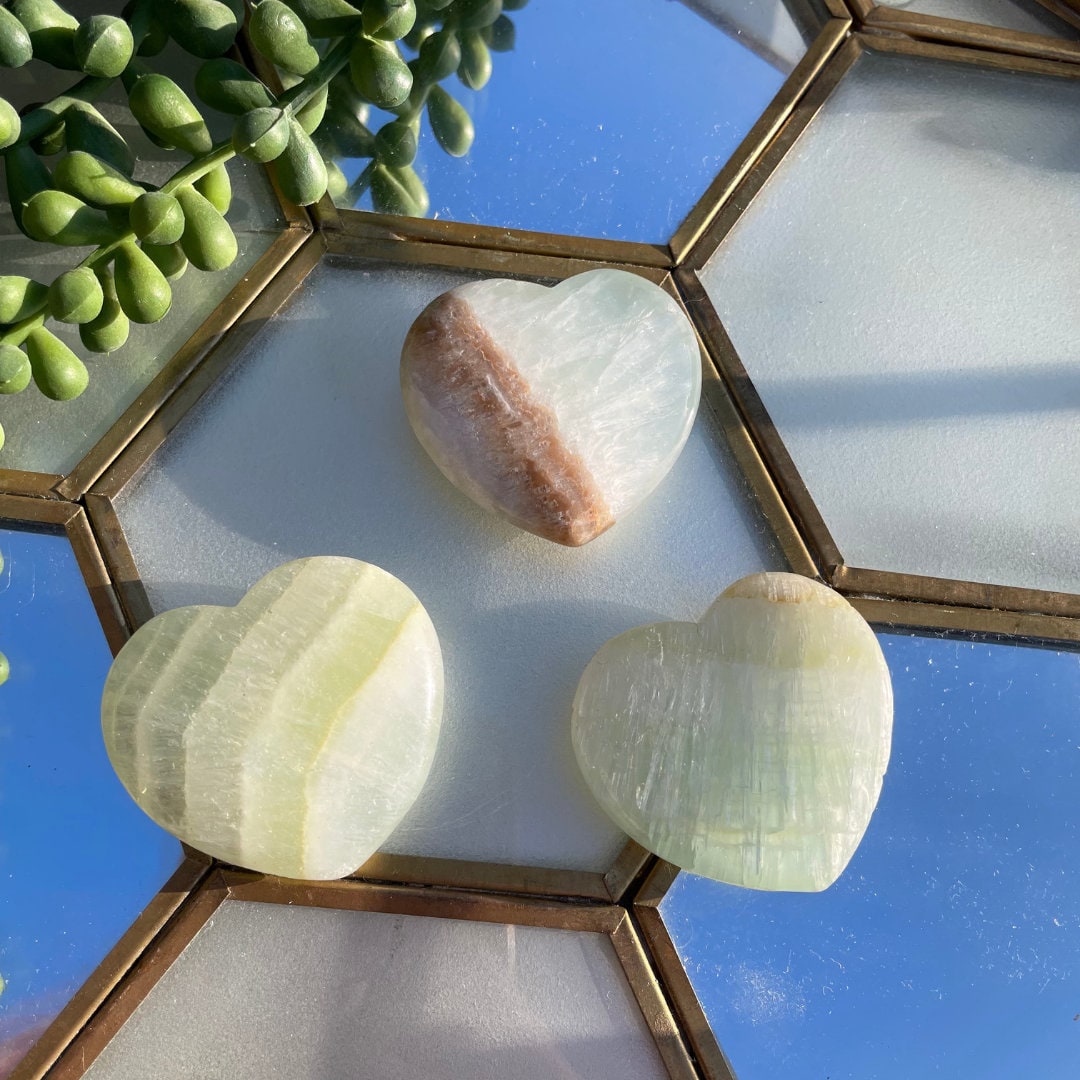 Pistachio Calcite Crystal Hearts