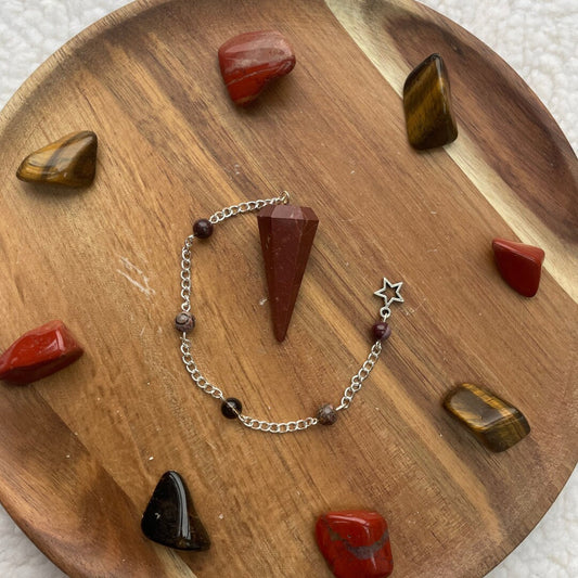 Brecciated Jasper Pendulum 2 | Handmade with Mookaite + Leopardskin Jasper + Smoky Quartz