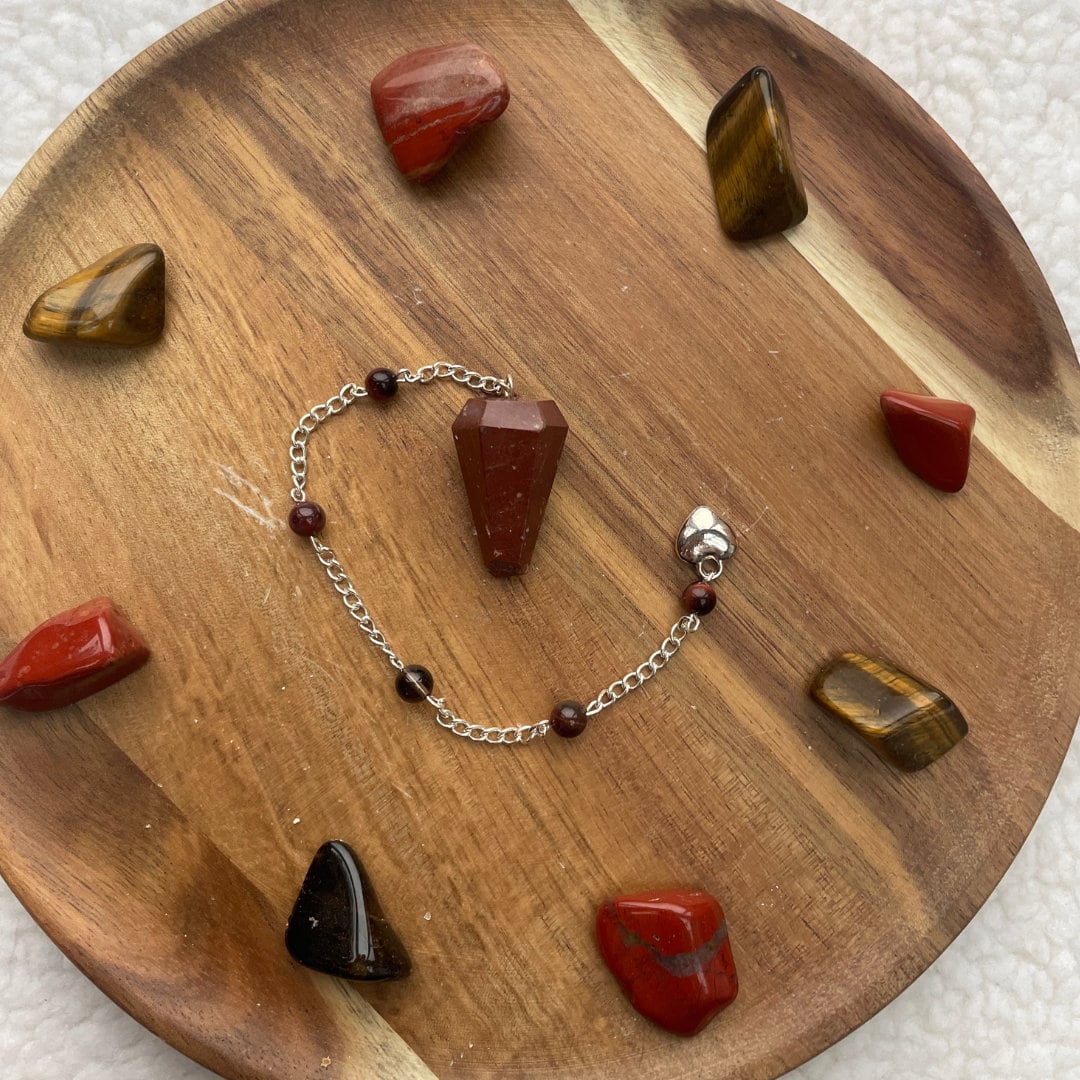 Brecciated Jasper Pendulum *damaged but still loveable* | Handmade with Red Tigers Eye + Mookaite + Smoky Quartz