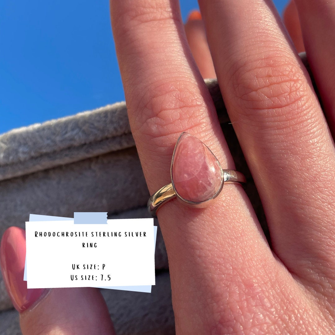 Rhodochrosite Sterling Silver Ring | P | 7.5