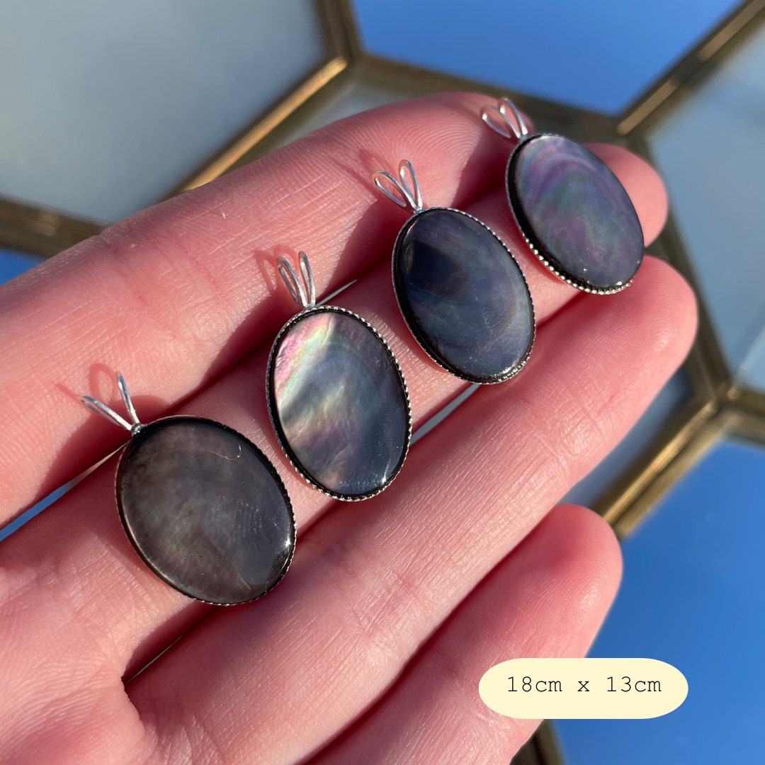 Black Mother of Pearl Pendants | Sterling Silver | Handset