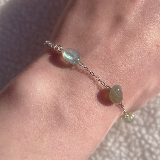 Labradorite Nugget Bracelet | Handmade with High Quality Labradorite | Sterling Silver